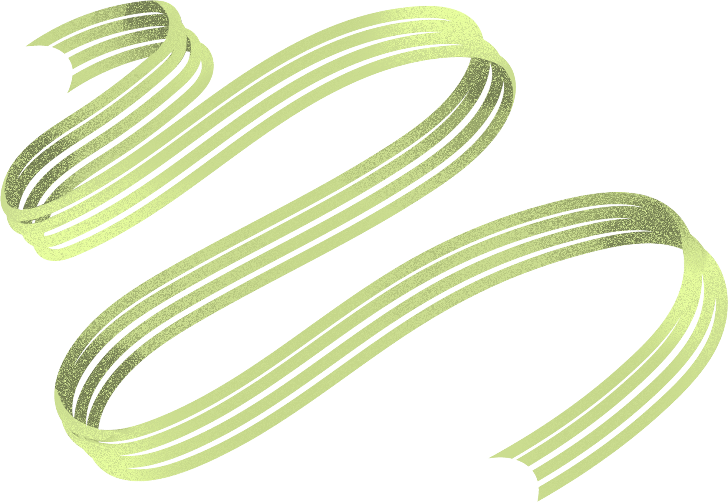 A light green wavy ribbon. It has clear stripes running along the length, and speckles of light and shadow.