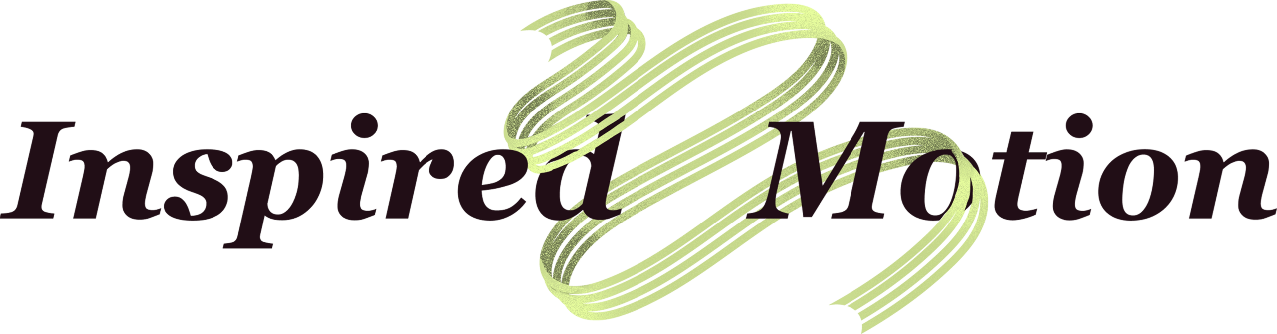 The words "Inspired Motion" with a swirly green ribbon running through the centre.